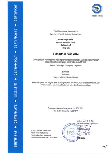 Zertifikat Fachbetrieb nach WHG